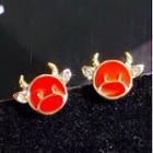 Rhinestone Cow Stud Earring 1 Pair - Red - One Size