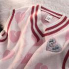 Heart Sweater Vest Heart - Pink - One Size