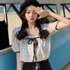 Puff-sleeve Bow Lace Blouse