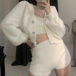 Buttoned Cardigan / Camisole Top / Fitted Mini Skirt