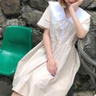 Short-sleeve Lace Trim Wide Collar A-line Dress
