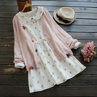 Bowed Long-sleeved V-neck Sweater