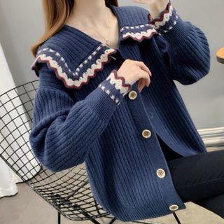Ruffle Trim Collared Knit Top