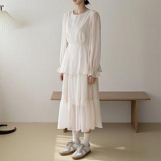 Round-neck Layered Maxi Chiffon Dress