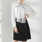 Bow Accent Blouse / High Waist A-line Skirt