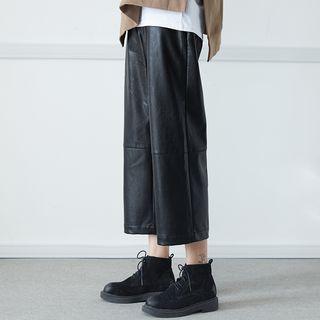 Faux-leather Straight-cut Cropped Pants