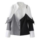 Color Block Shirt White & Black & Gray - One Size