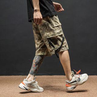 Buckled-accent Camouflage Cargo Shorts