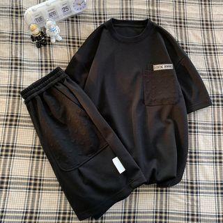 Set: Short-sleeve Pocket Detail T-shirt + Wide Leg Shorts