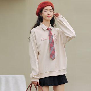 Cartoon Print Polo-neck Pullover With Tie - Almond - One Size