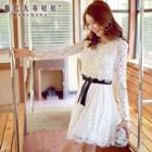 Long-sleeve Paneled Bow-accent Lace Party Dress