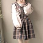 Bow Accent Pullover / Suspender Mini Plaid Skirt / Suspender Plaid Pants