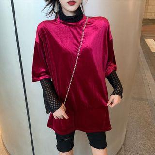 Velvet Short-sleeve T-shirt / Turtleneck Long-sleeve Top