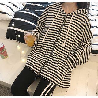 Striped Front Zip Hooded Jacket