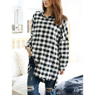 Dip-back Gingham Long Shirt