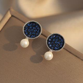 Rhinestone Faux Pearl Drop Earring 1 Pair - Earrings - Faux Pearl - Blue - One Size