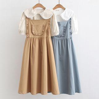Set: Midi Overall Dress + Short-sleeve Shirt