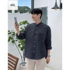 Mandarin-collar Patch-pocket Shirt