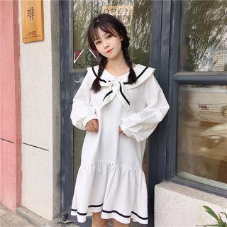 Bow Collared Long-sleeve A-line Dress