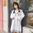 Bow Collared Long-sleeve A-line Dress