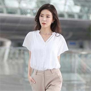Short-sleeve V-neck Blouse