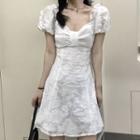 Puff-sleeve Embossed Mini A-line Dress