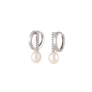 Sterling Silver Fashion Simple Geometric White Freshwater Pearl Stud Earrings Silver - One Size