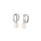 Sterling Silver Fashion Simple Geometric White Freshwater Pearl Stud Earrings Silver - One Size
