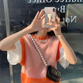 Two-tone Cropped Sweater Vest Denim - One Size