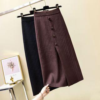 Button Detail Knitted Skirt