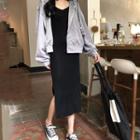 Long-sleeve Plain Zipped Hooded Jacket
