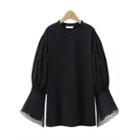 Puffed Long-sleeve Round Neck Top