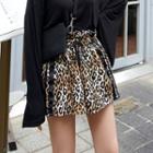 Paperbag-waist Leopard Shorts