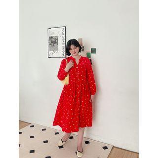 Plus Size Open-placket Long Floral Dress