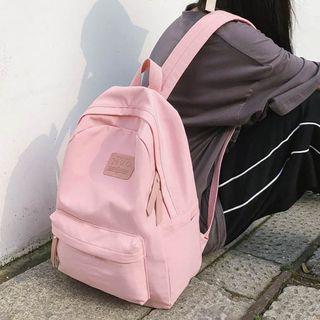 Faux Leather Label Nylon Backpack
