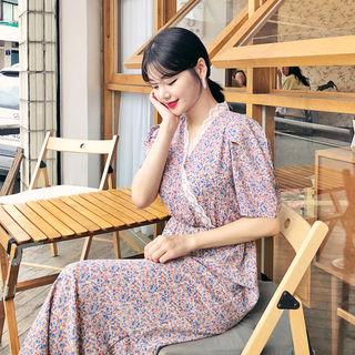 Flower Pattern Maxi Wrap Dress
