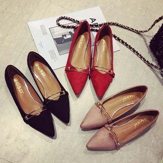 Faux Suede Metal Accent Low Heel Flats