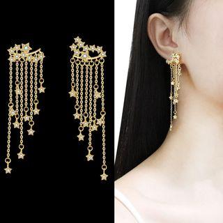 Rhinestone Star Fringed Earring 1 Pair - Sterling Silver Needle - Drop Earring - One Size