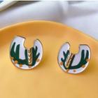 Plant Print Irregular Alloy Earring 1 Pair - Silver - Cactus - White - One Size