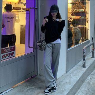 Long-sleeve Off-shoulder Irregular Top / Tank Top / Sweatpants