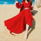 Long-sleeve Maxi Dress / Shawl / Waist Chain