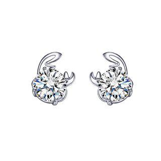 925 Sterling Silver Twelve Horoscope Cancer Stud Earrings With White Cubic Zircon