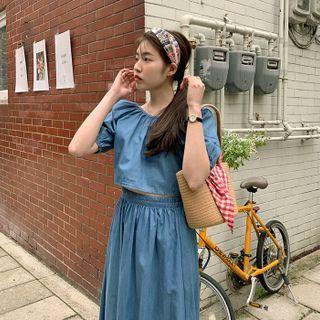 Crop Blouse & Full Skirt Denim Set