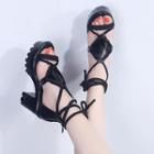 Faux Leather Lace-up Block Heel Platform Sandals