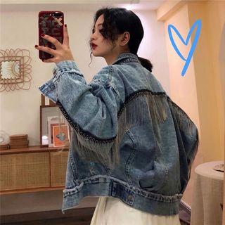Tasseled Denim Jacket Blue - One Size