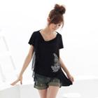 Short Sleeve Mesh Overlay T-shirt