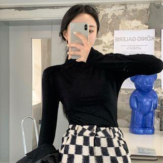 Long-sleeve Plain Top 1115 - Top - Black - One Size