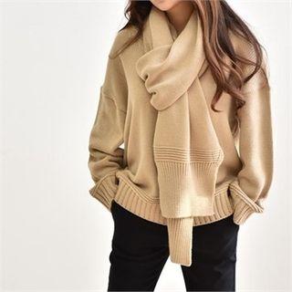 V-neck Sweater With Scarf