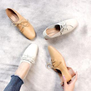 Genuine Leather Low-heel Lace-up Shoes