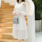 Long-sleeve Cold-shoulder Fringe A-line Dress